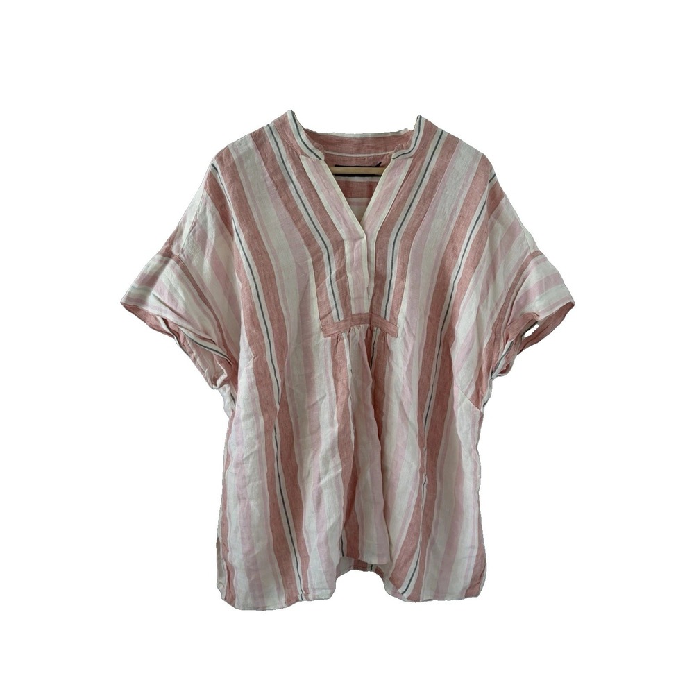 Lauren Ralph Lauren Madras Striped Linen Tunic Top Pink 2XL